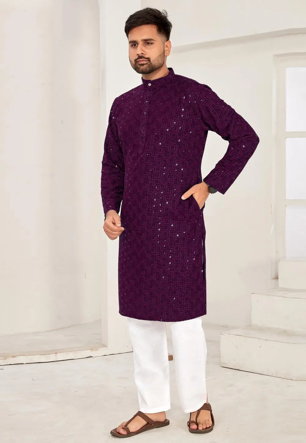 Purple Rayon Kurta Pajama 298128