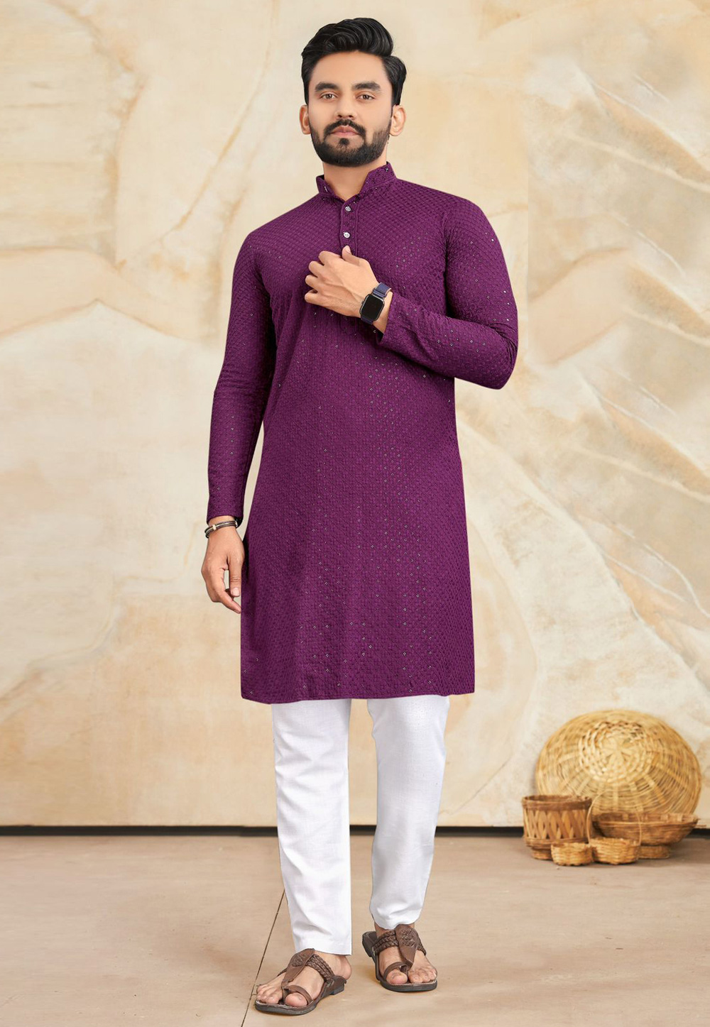 Purple Rayon Kurta Pajama 305780