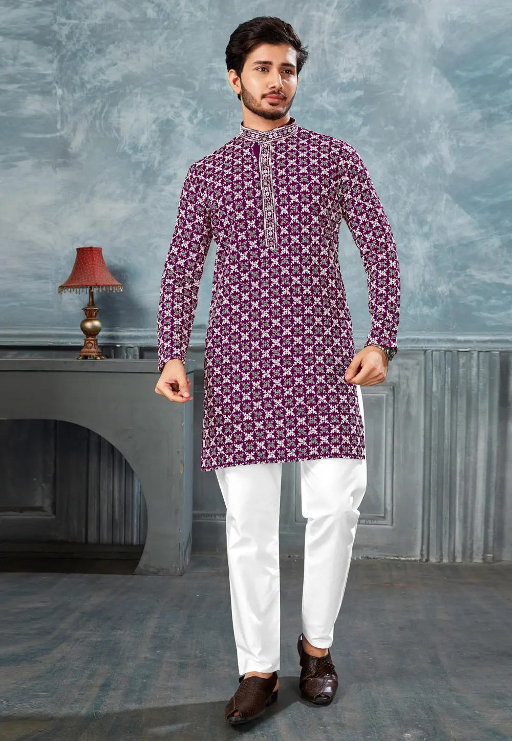 Purple Rayon Kurta Pajama 298136