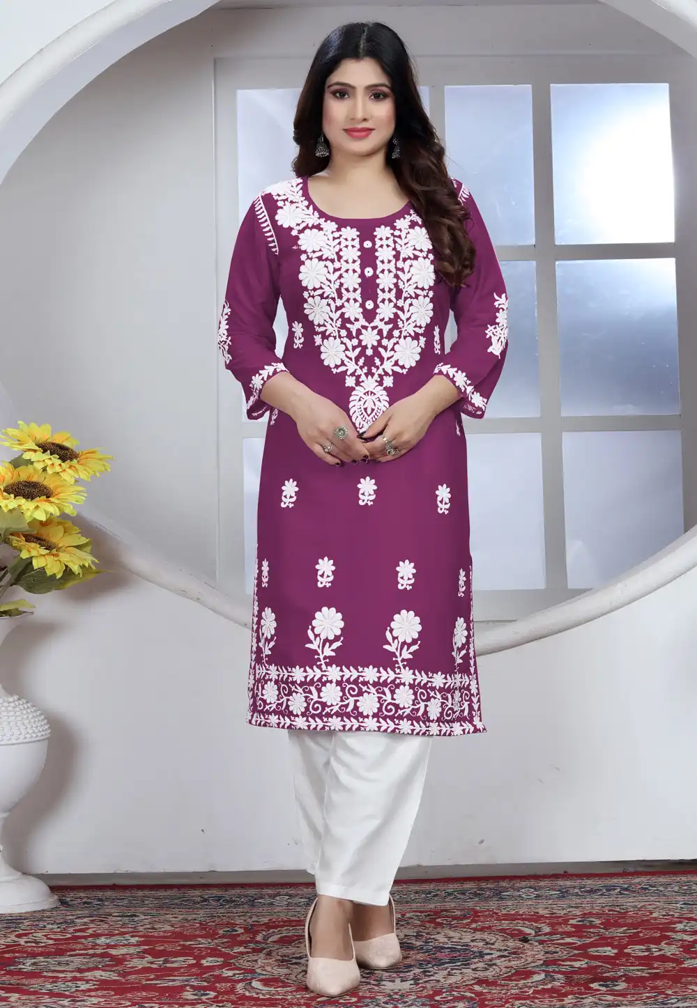 Purple Rayon Kurta Set With Pent 289032