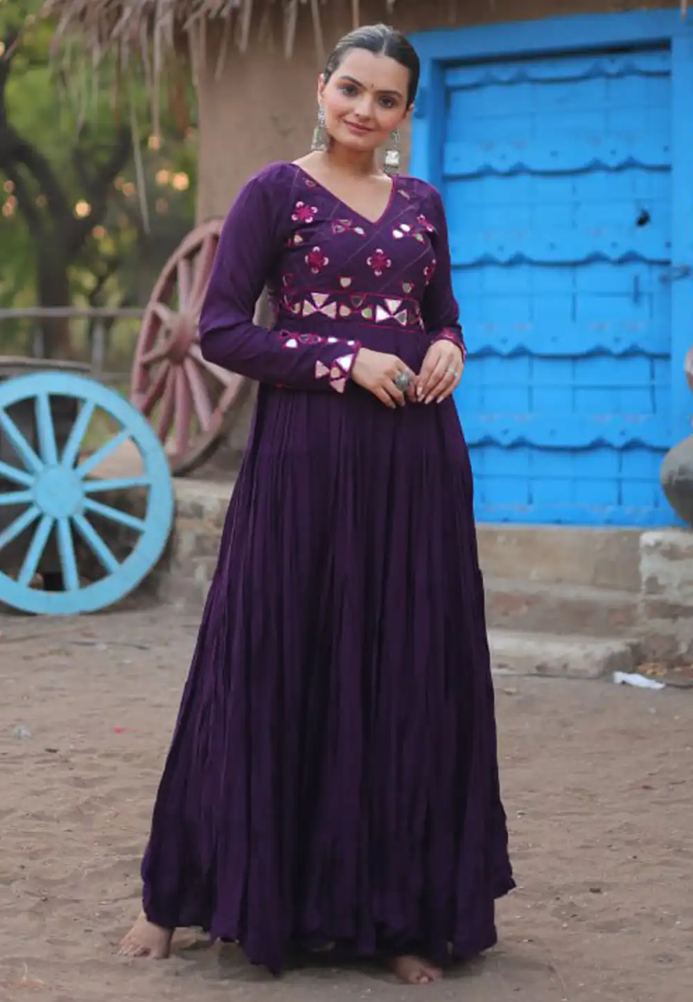 Purple Rayon Navratri Wear Gown 293207