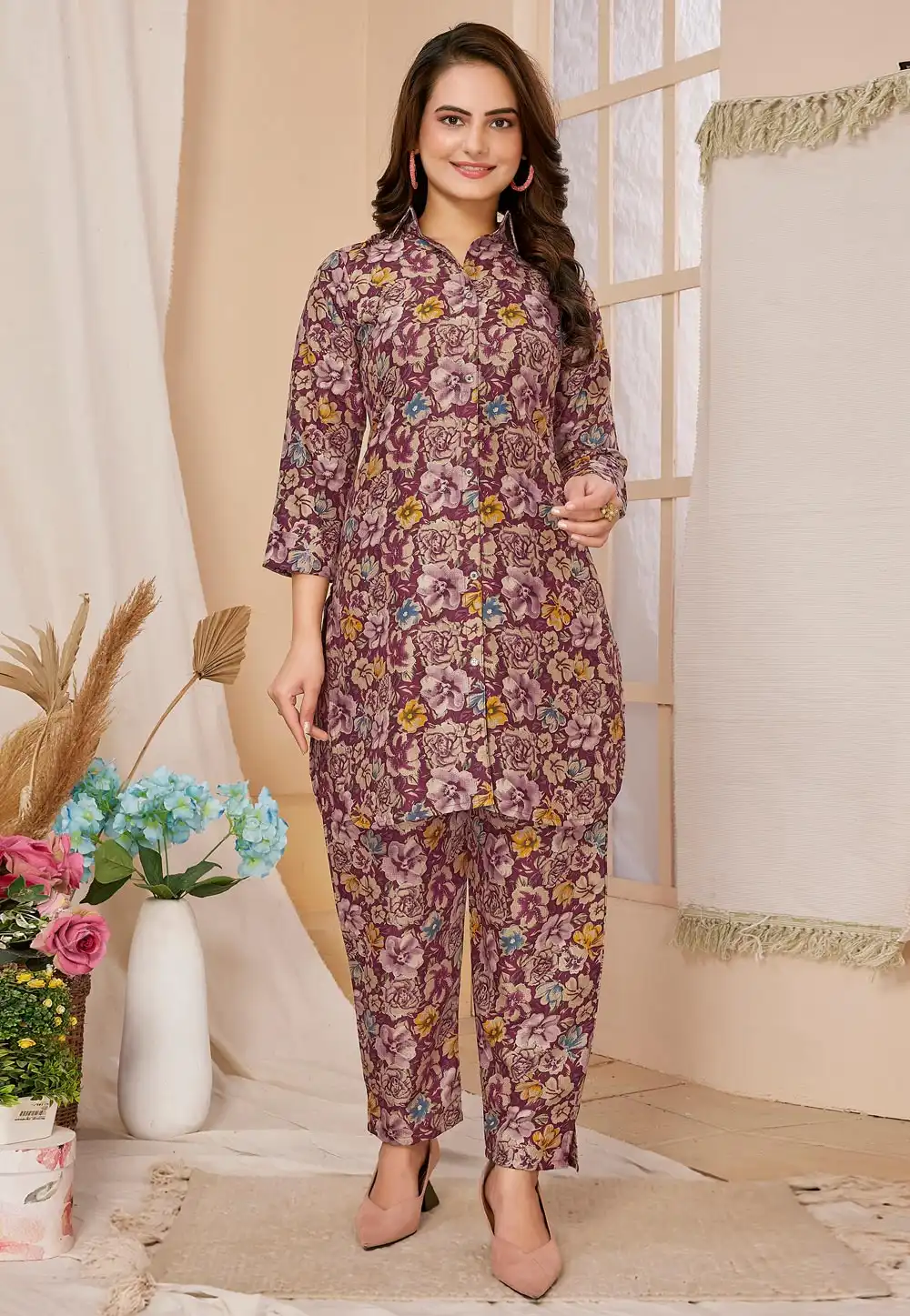 Purple Rayon Printed Co-Ords Set 292428