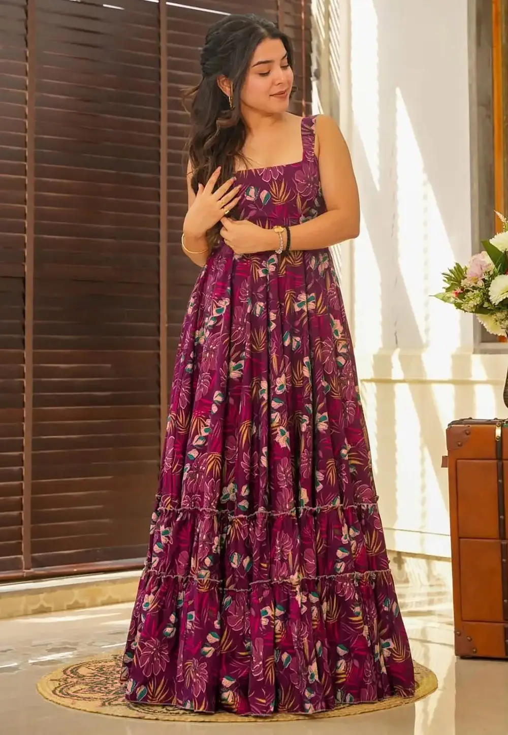 Purple Rayon Printed Gown 296741