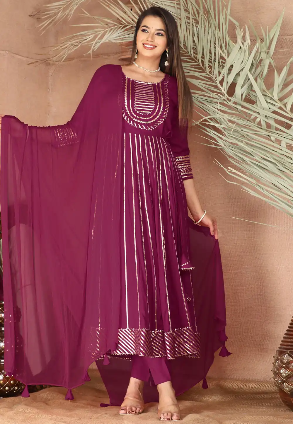 Purple Rayon Readymade Anarkali Suit 292784