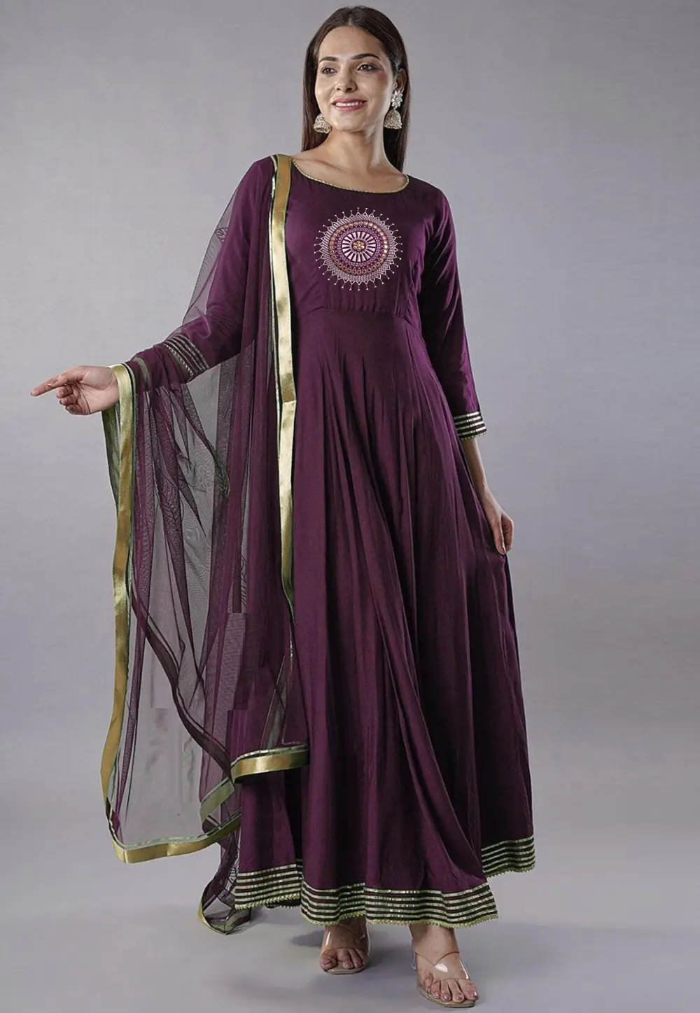 Purple Rayon Readymade Long Anarkali Suit 301692