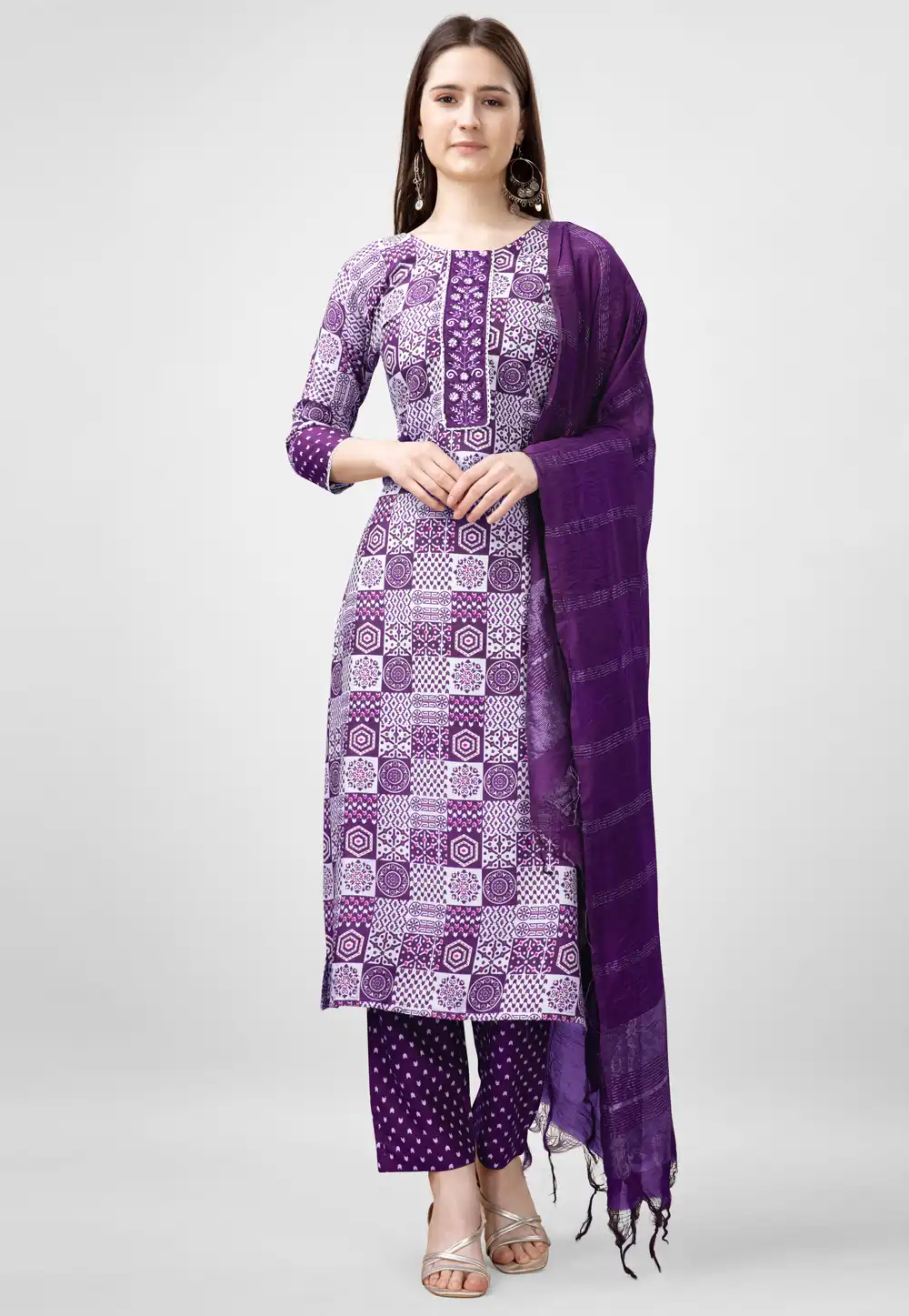 Purple Rayon Readymade Pakistani Suit 288518