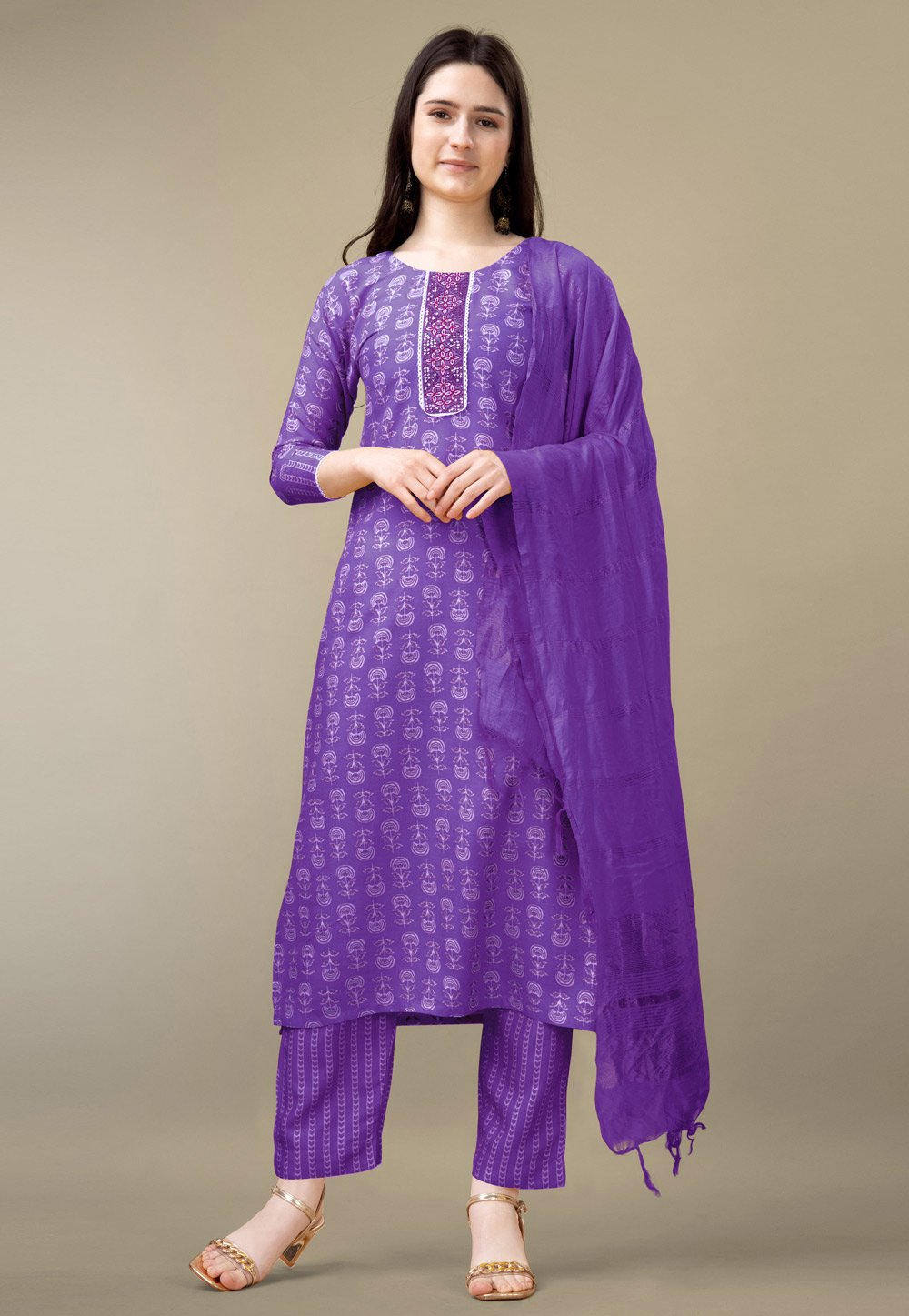 Purple Rayon Readymade Pakistani Suit 282481