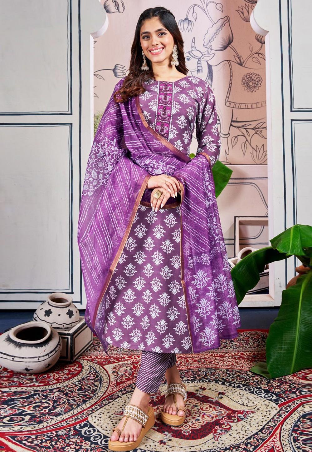 Purple Rayon Readymade Pakistani Suit 305261