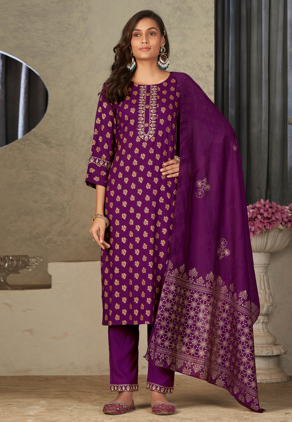 Purple Rayon Readymade Pakistani Suit 280535