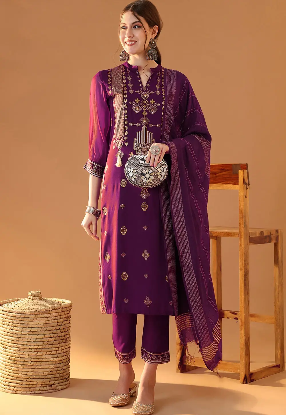 Purple Rayon Readymade Pakistani Suit 301927