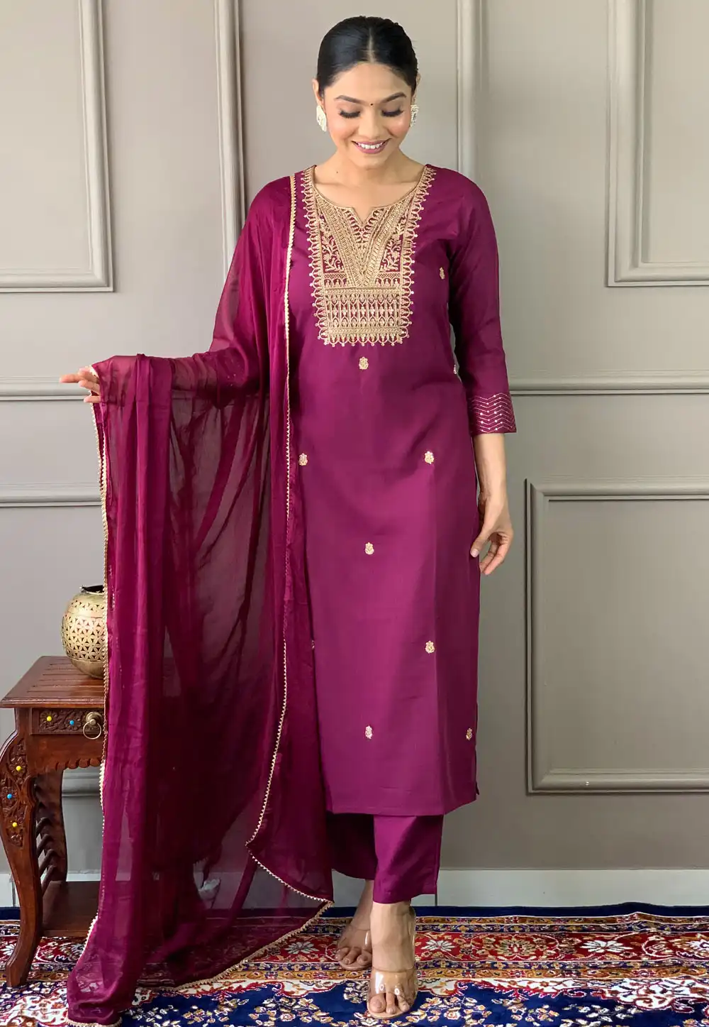 Purple Rayon Readymade Pakistani Suit 289421