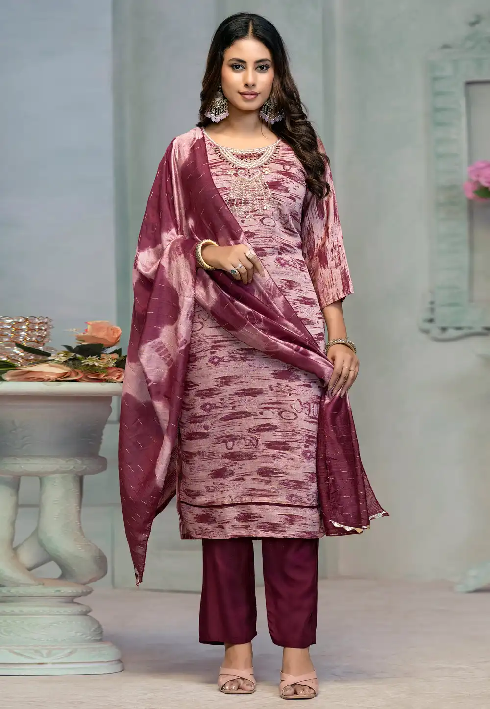 Purple Rayon Readymade Pakistani Suit 290788