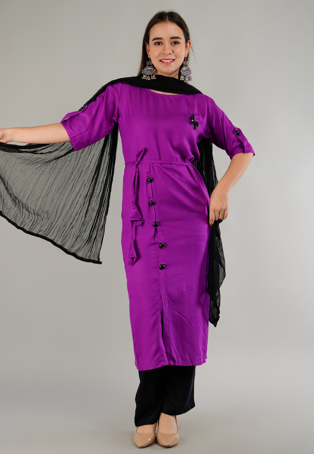 Purple Rayon Readymade Pakistani Suit 282798
