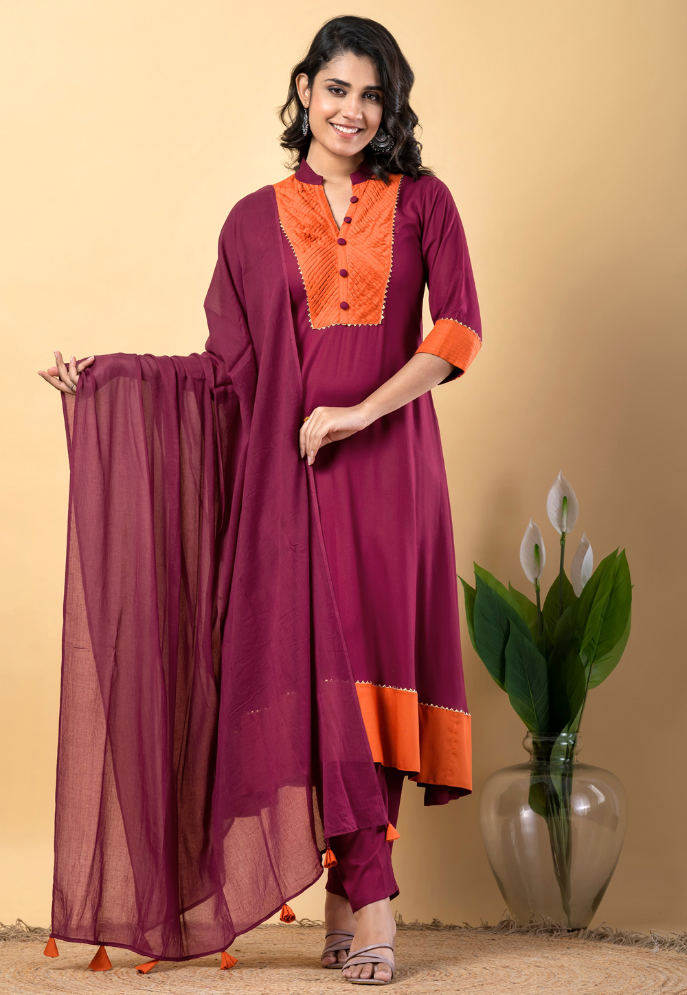 Purple Rayon Readymade Pant Style Suit 306592