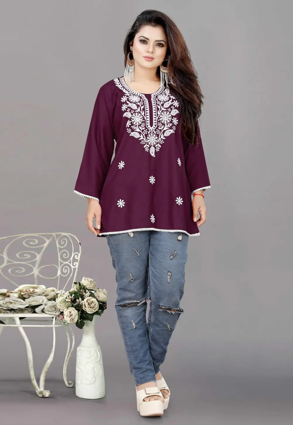 Purple Rayon Short Kurti for Women 301478