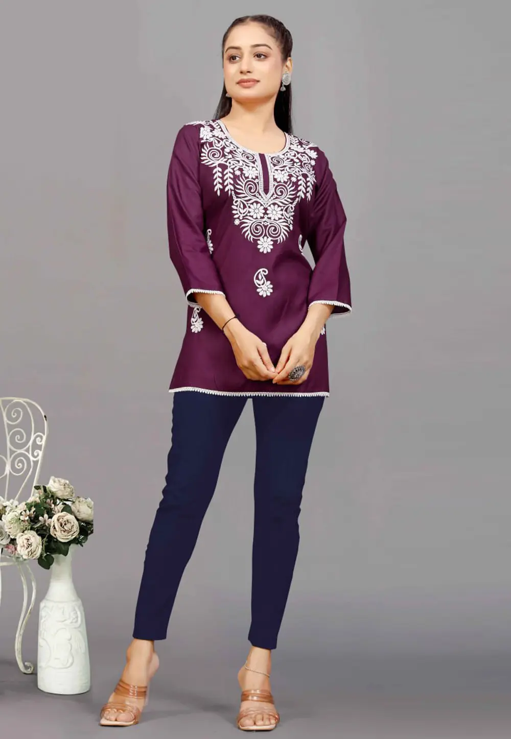 Purple Rayon Short Kurti for Women 300310