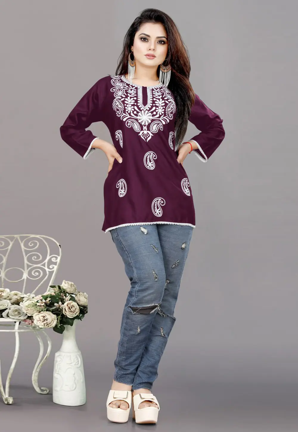 Purple Rayon Short Kurti for Women 301485