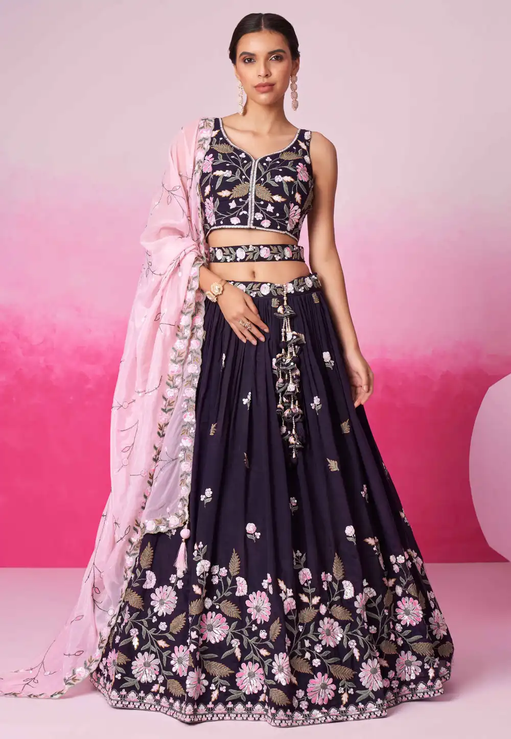 Purple Satin A Line Lehenga Choli 291829