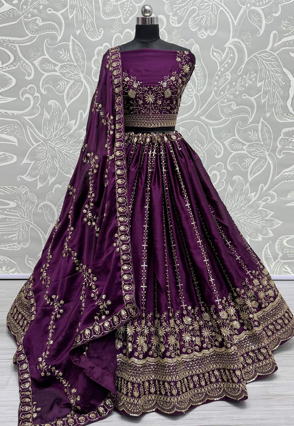 Purple Satin Chiffon Wedding Lehenga Choli 284501