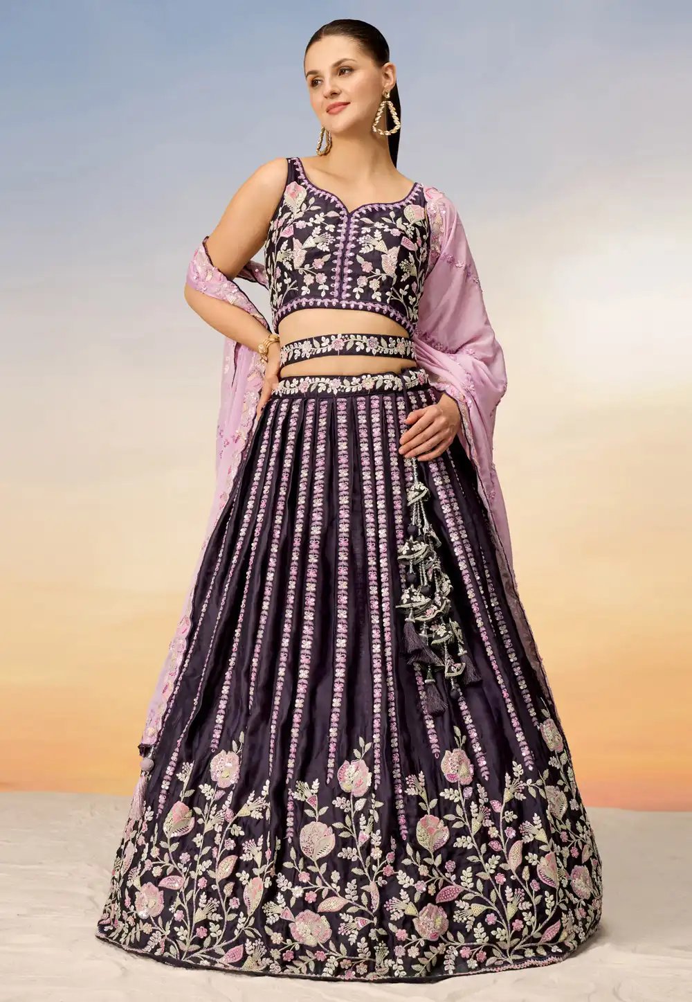 Purple Satin Circular Lehenga Choli 288793