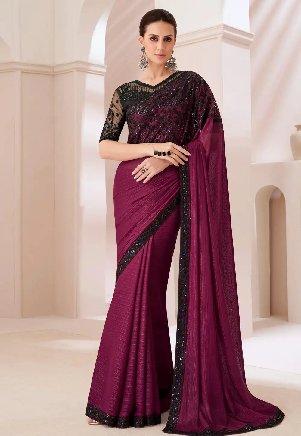 Purple Satin Georgette Designer Saree 292312