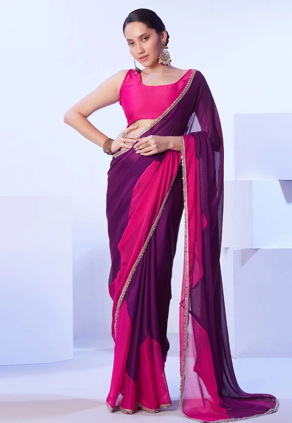 Purple Satin Half N Half Saree 302810