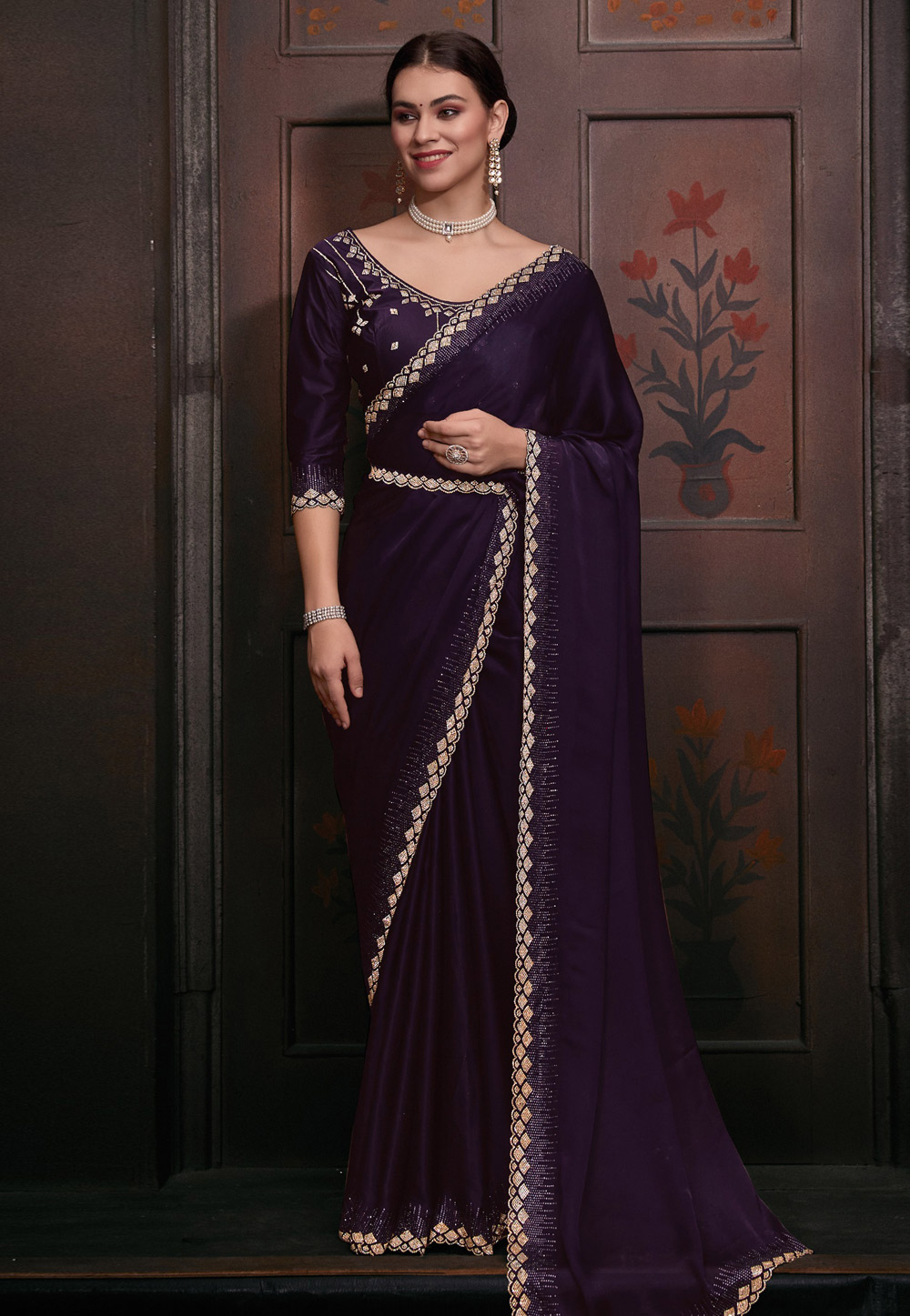 Purple Satin Saree With Blouse 284733