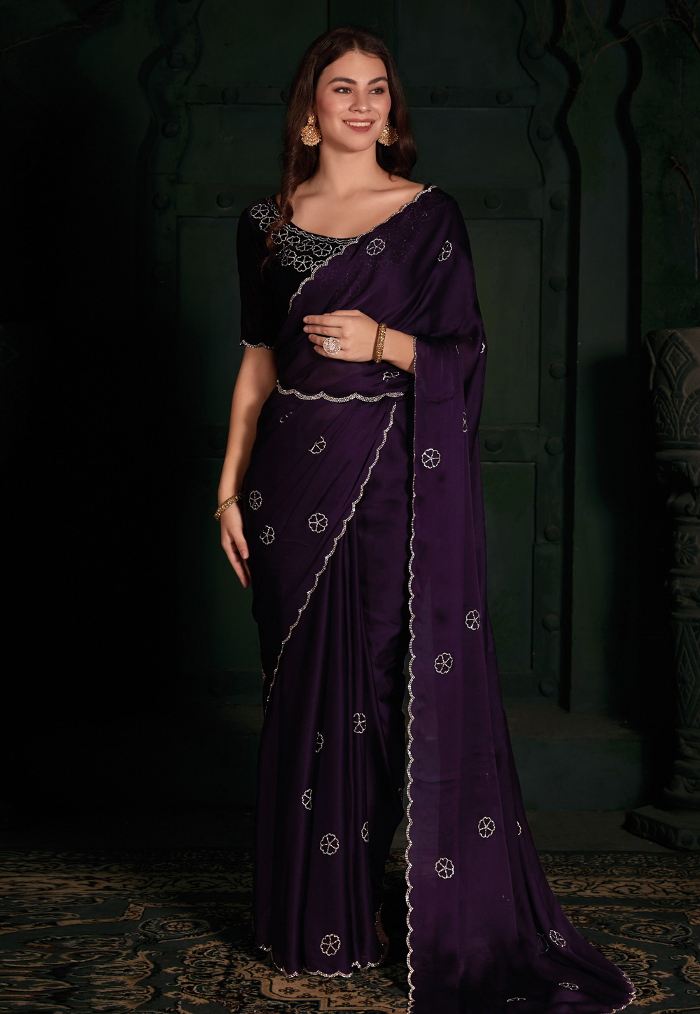 Purple Satin Saree With Blouse 285113