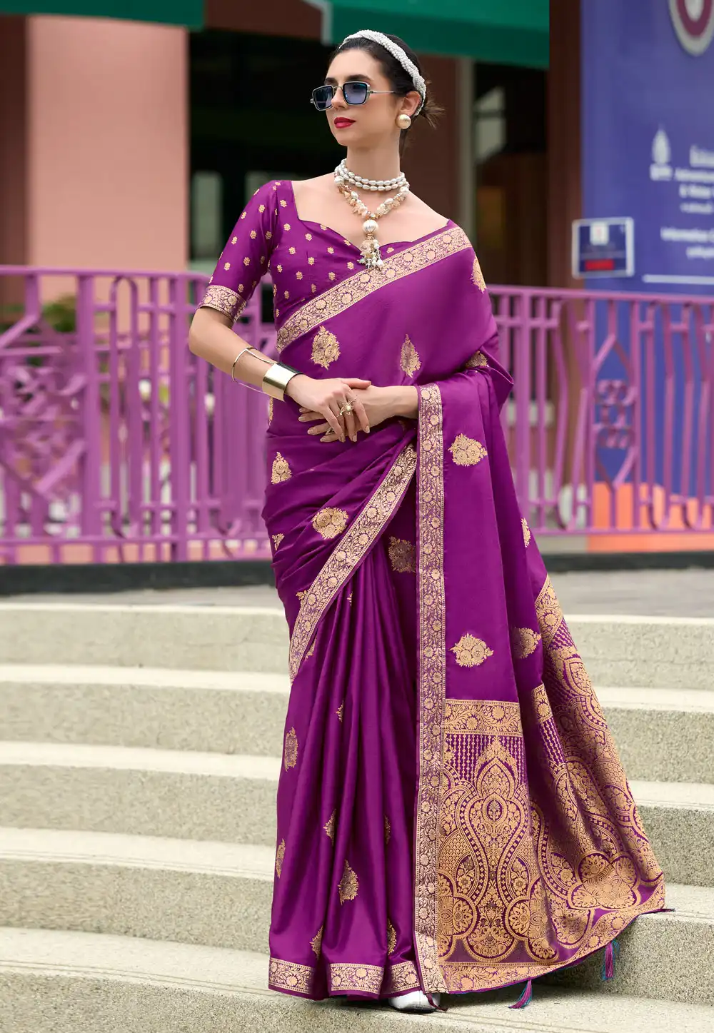 Purple Satin Saree With Blouse 293164