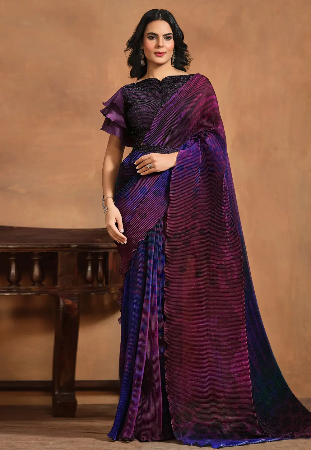 Purple Satin Silk Designer Saree 296440