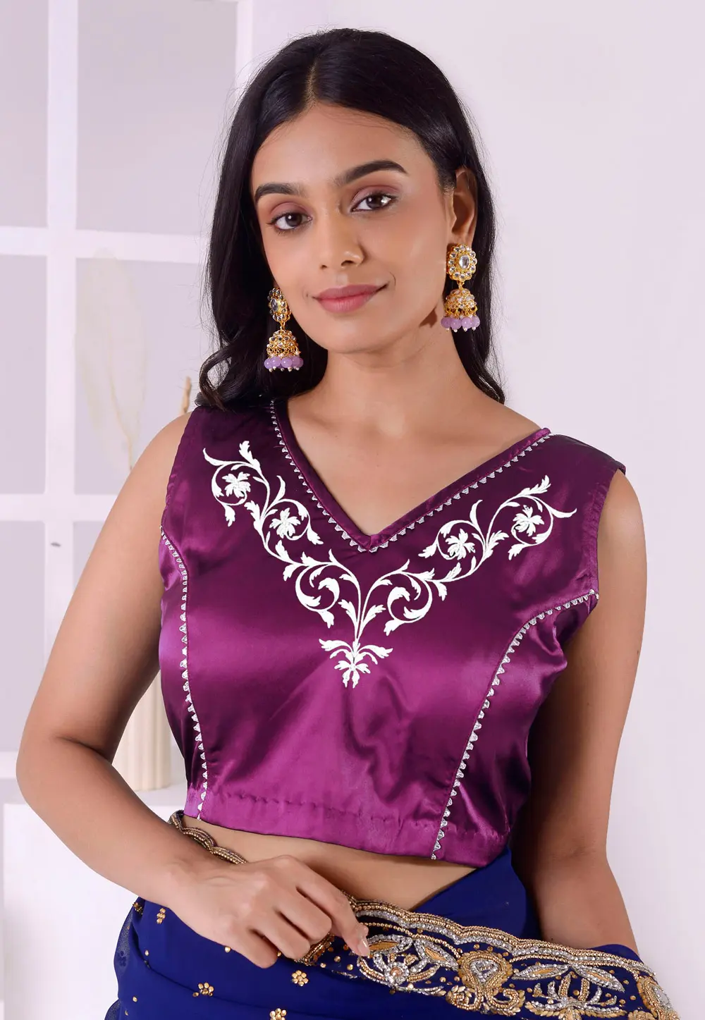 Purple Satin Silk Readymade Blouse 298324