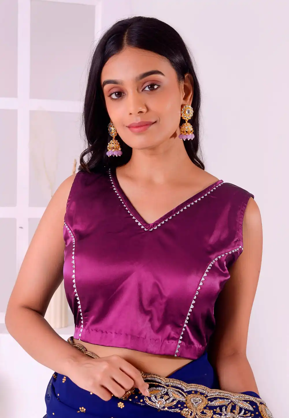 Purple Satin Silk Readymade Blouse 292974