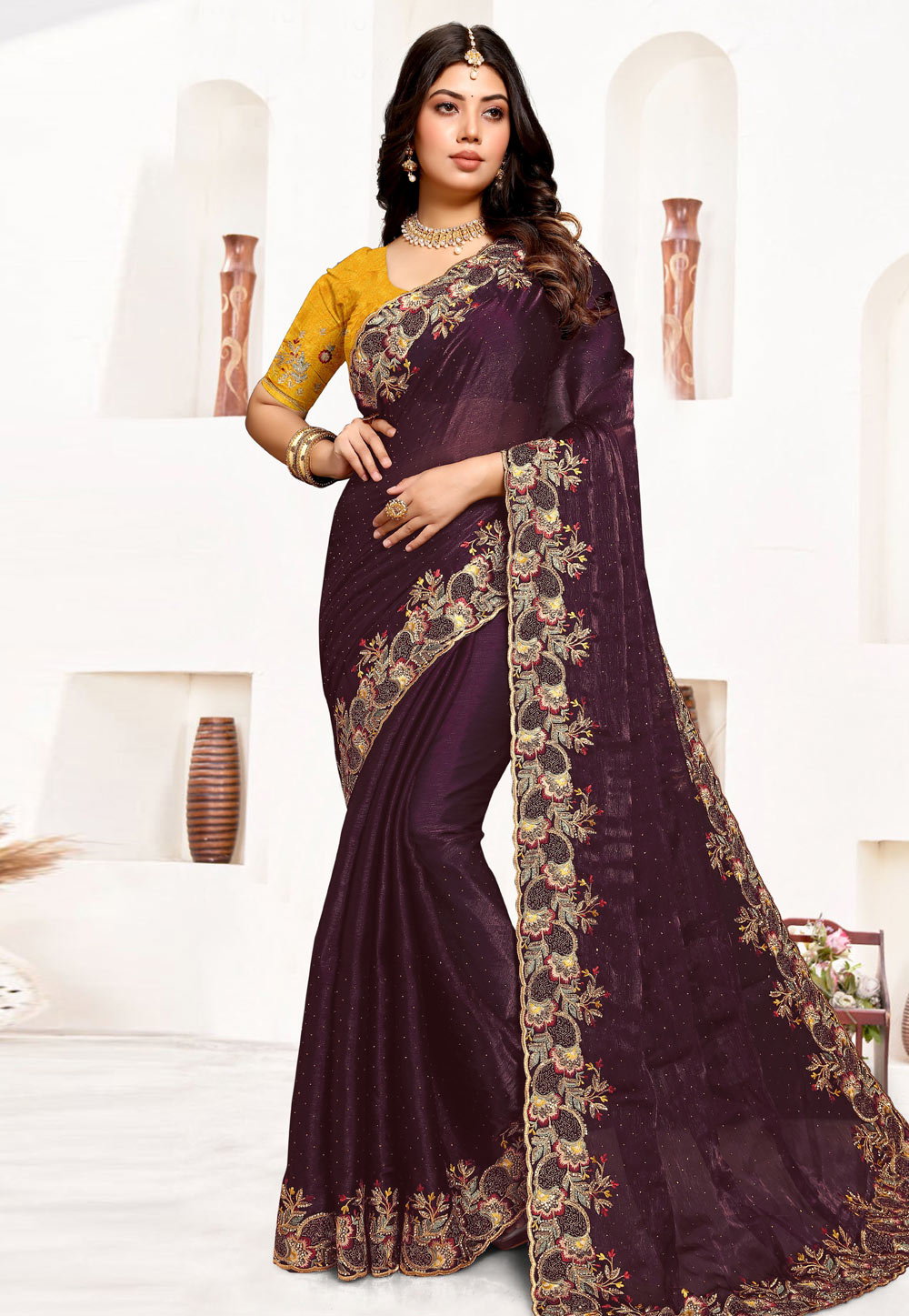 Purple Satin Silk Saree With Blouse 286500