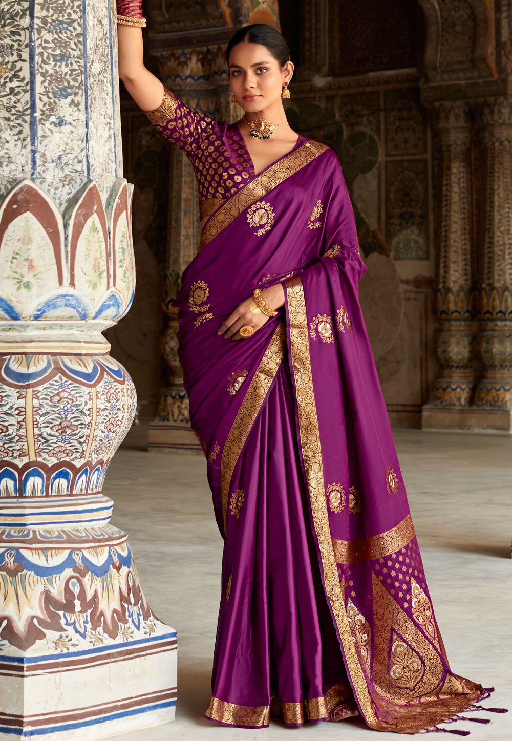 Purple Satin Silk Saree With Blouse 279060