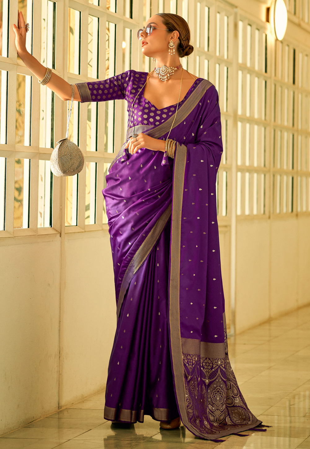 Purple Satin Silk Saree With Blouse 285909