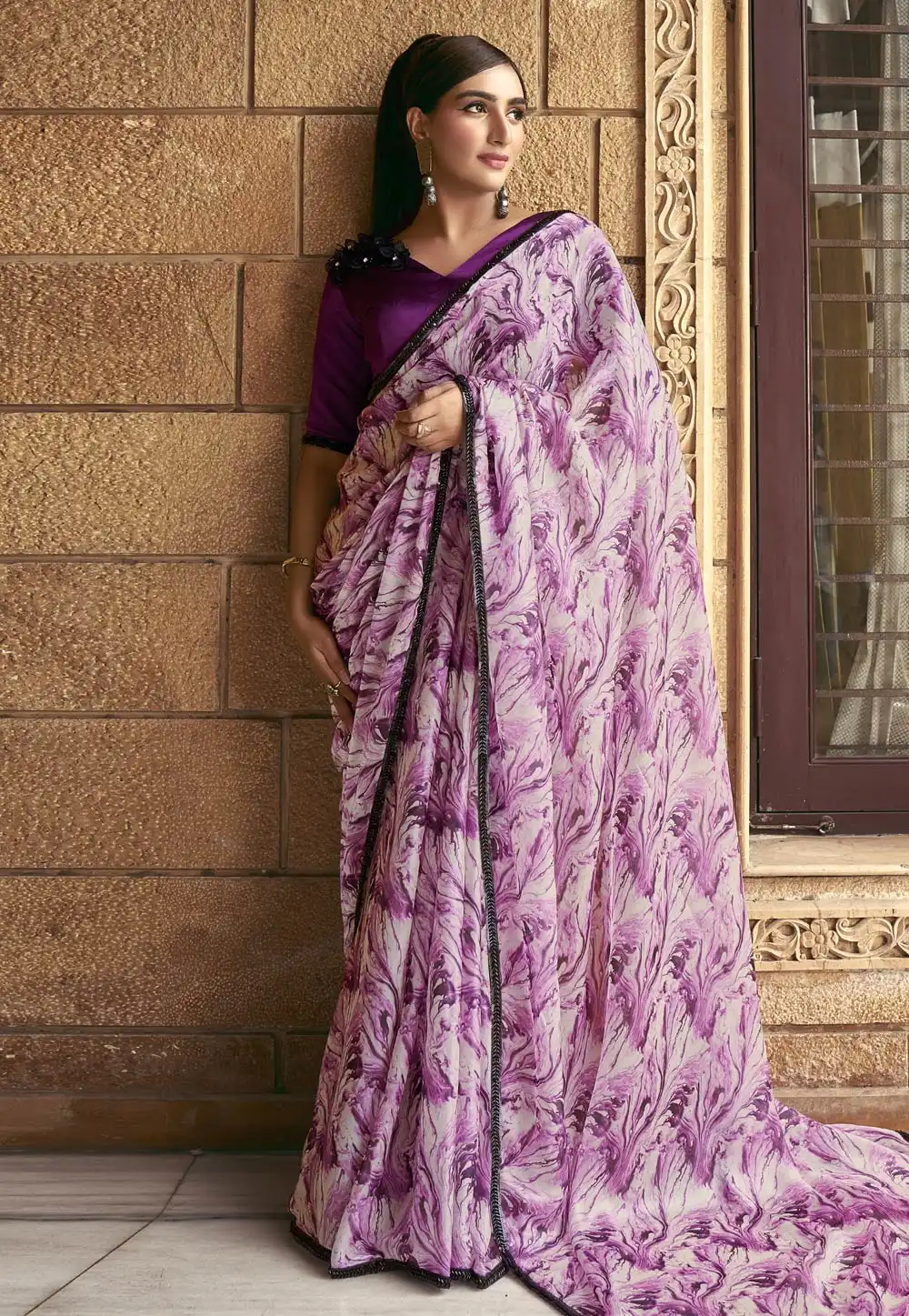 Purple Satin Silk Saree With Blouse 292263