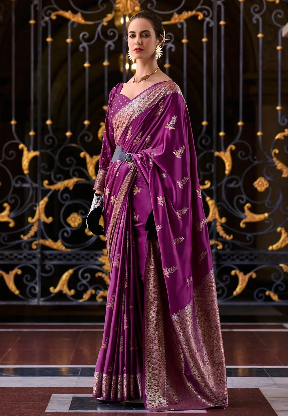 Purple Satin Silk Saree With Blouse 296541