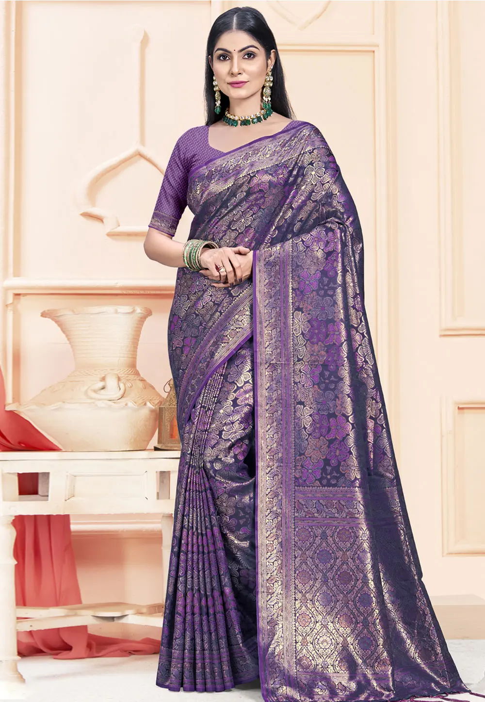 Purple Satin Silk Saree With Blouse 303107