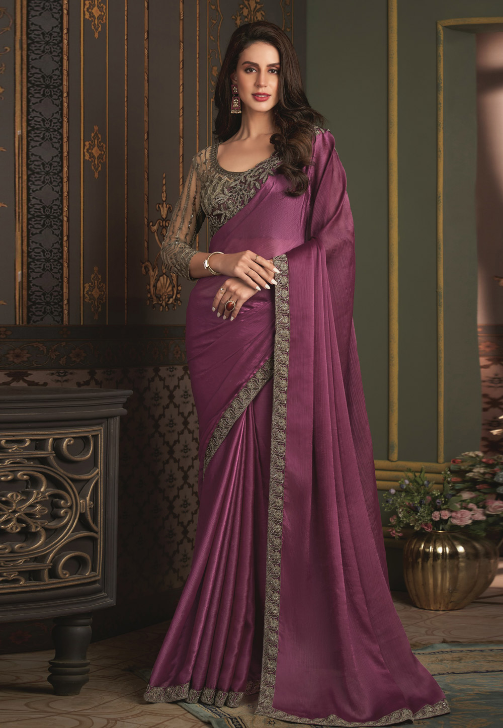 Purple Satin Silk Saree With Blouse 281263