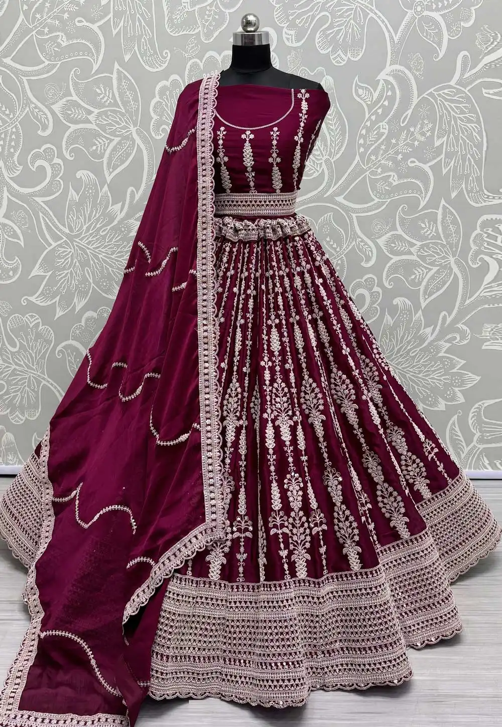 Purple Satin Wedding Lehenga Choli 294879