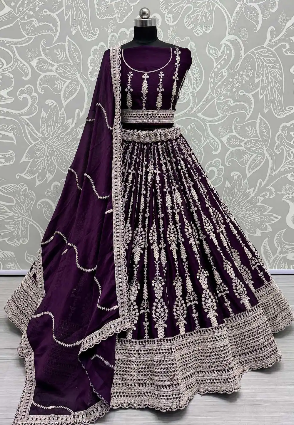 Purple Satin Wedding Lehenga Choli 294881