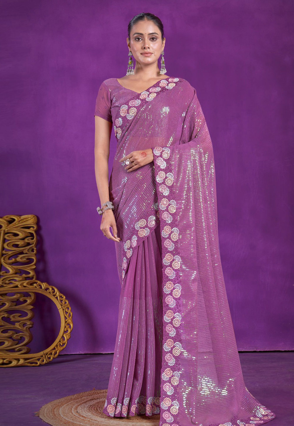 Purple Shimmer Saree With Blouse 285504