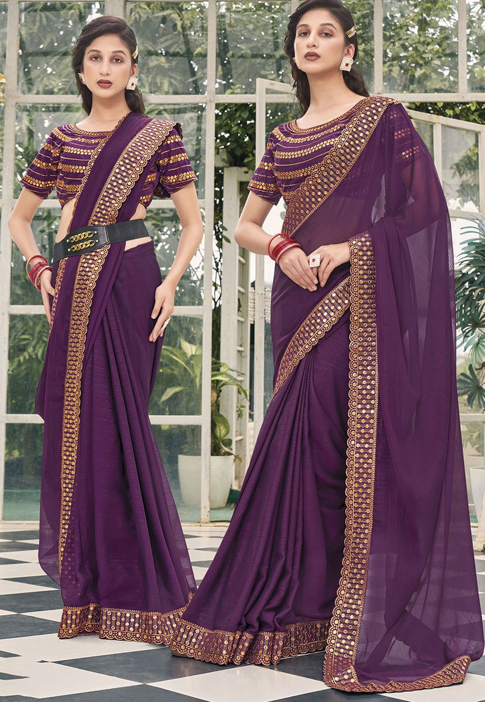 Purple Shimmer Saree With Blouse 279837