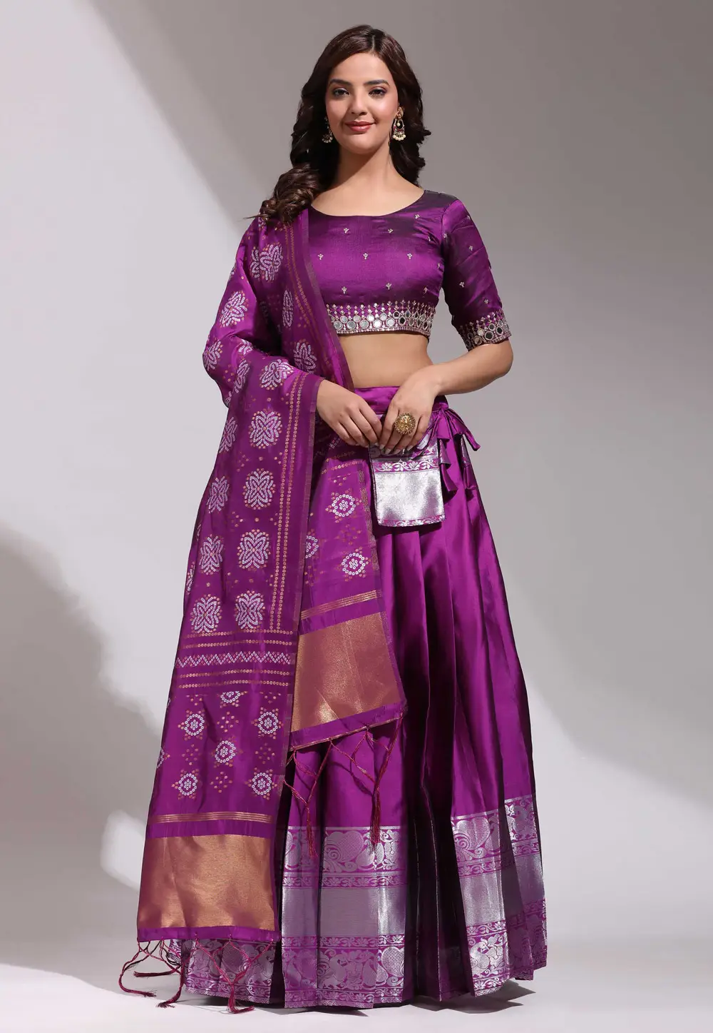 Purple Silk A Line Lehenga Choli 296171