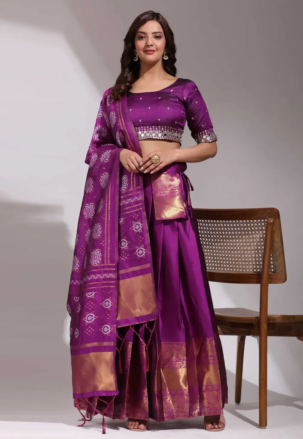 Purple Silk A Line Lehenga Choli 296173