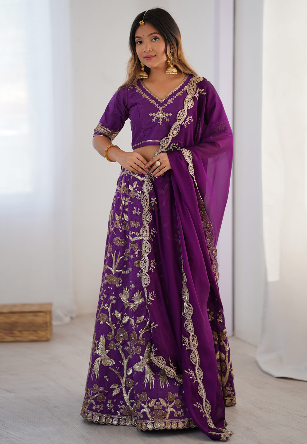 Purple Silk A Line Lehenga Choli 310754