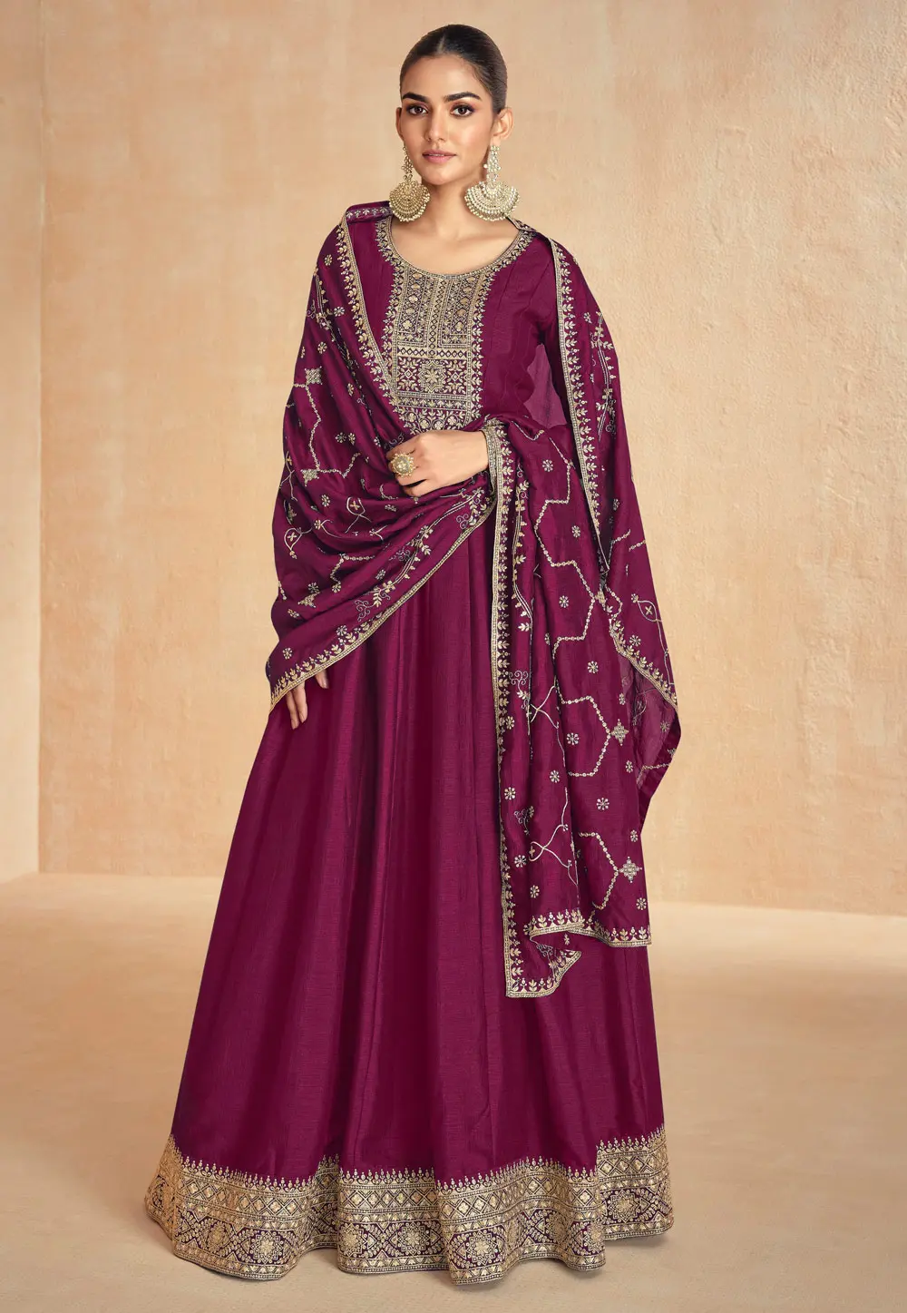 Purple Silk Anarkali Suit 303344