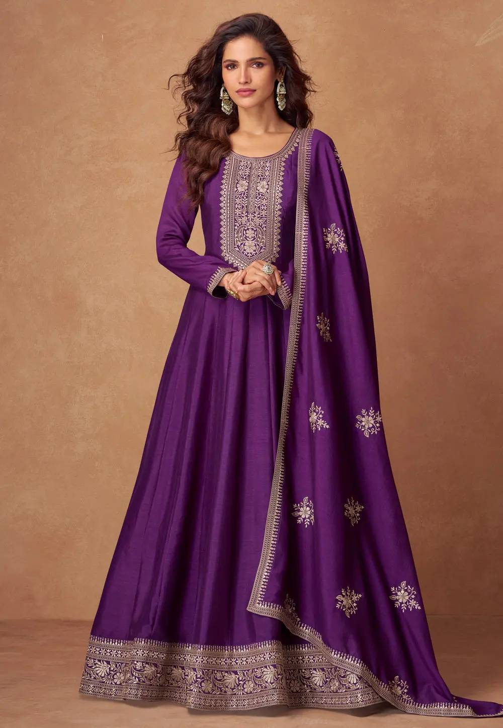 Purple Silk Anarkali Suit 304646