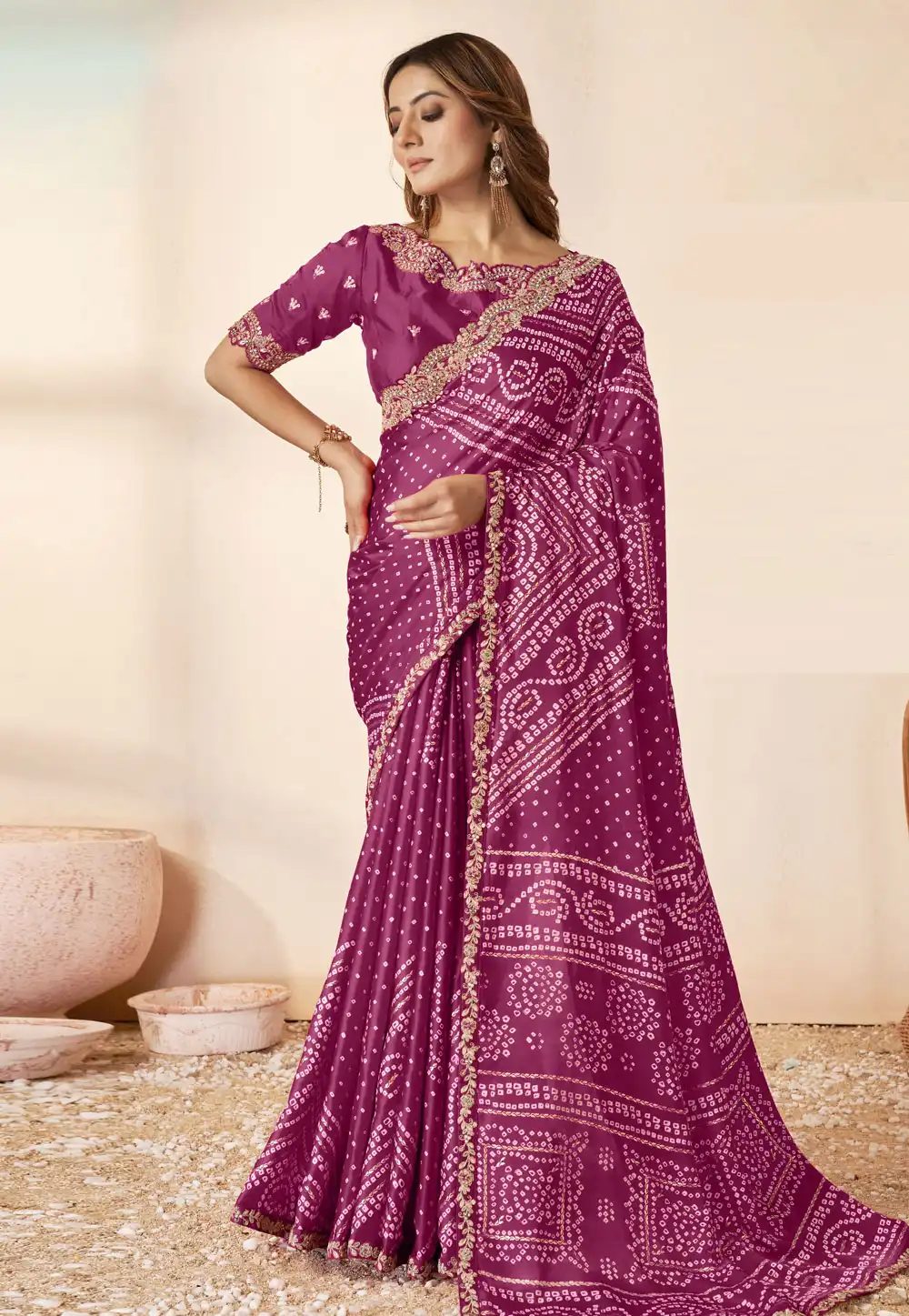 Purple Silk Bandhani Print Saree 290829