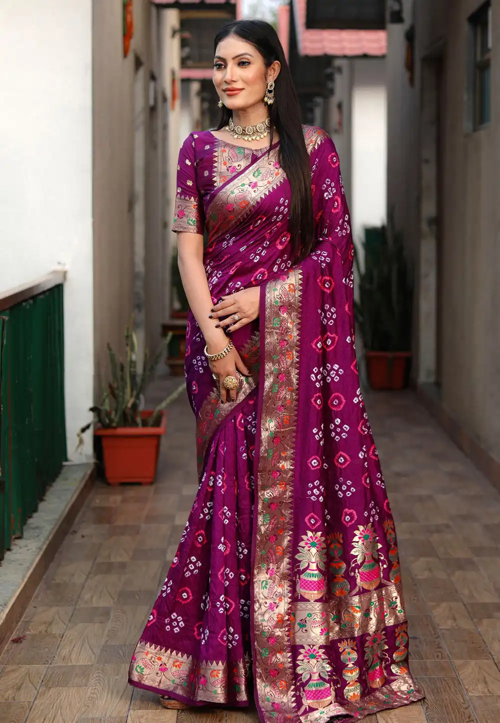 Purple Silk Bandhani Print Saree 290622